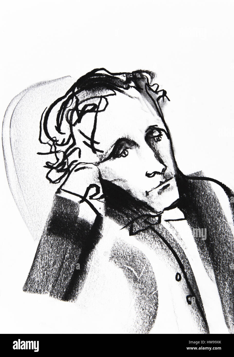 Portrait de Lewis Carroll (Charles Lutwidge Dodgson, 1832-1898) essayiste, photographe et professeur - illustrazione di Ewa KLOS ©Ewa KLOS/Opale Foto Stock