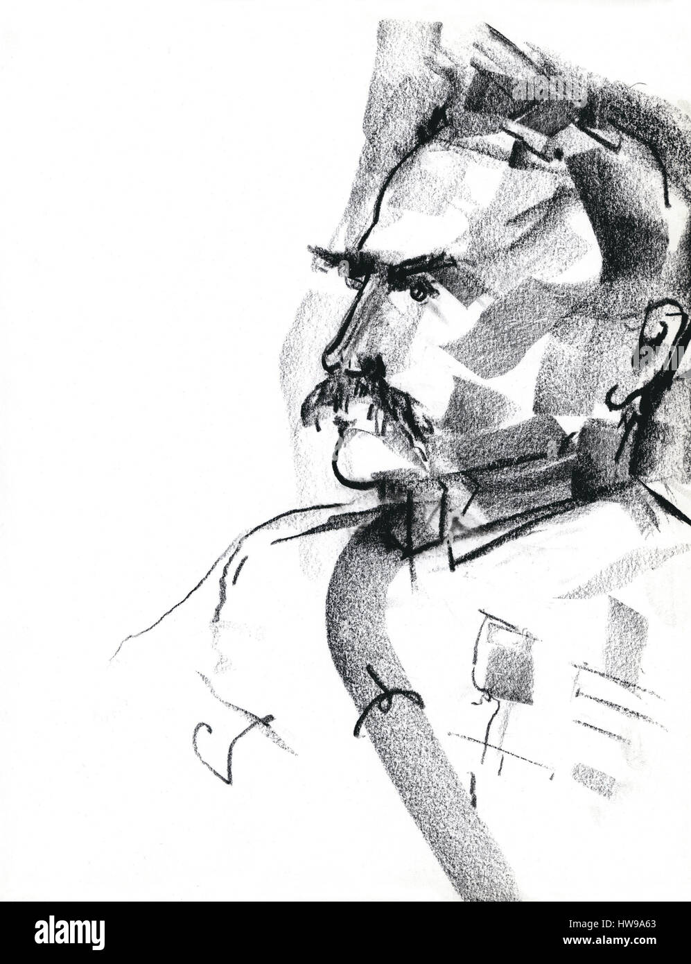 Portrait de Josef Pilsudski (1867-1935), militaire et homme d'Etat polonais - illustrazione di Ewa KLOS ©Ewa KLOS/Opale Foto Stock