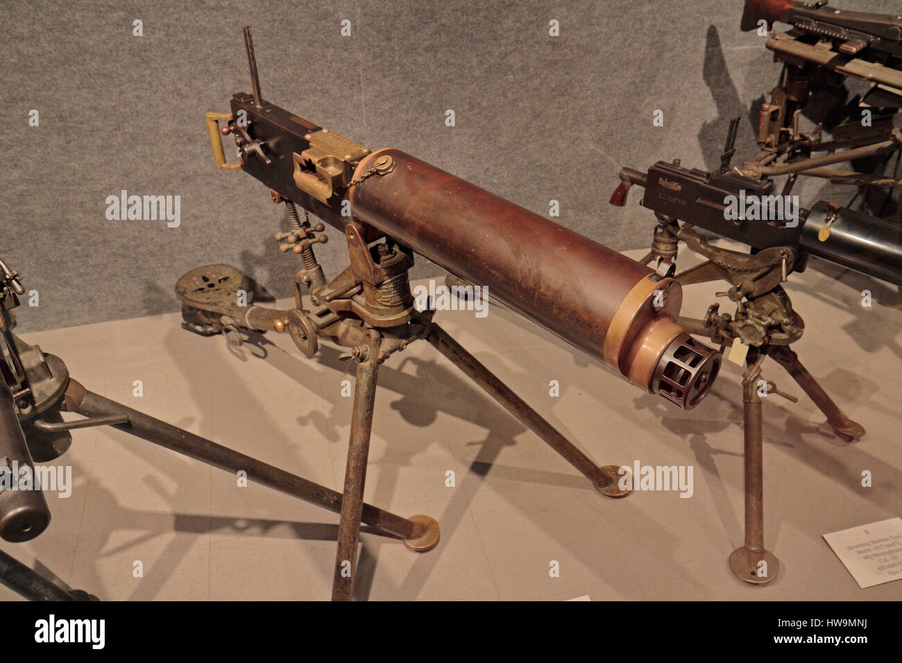 Un Maxim 1904 mitragliatrice (da Colt) sul display in Springfield Armory National Historic Site, Springfield, MA, Stati Uniti. Foto Stock