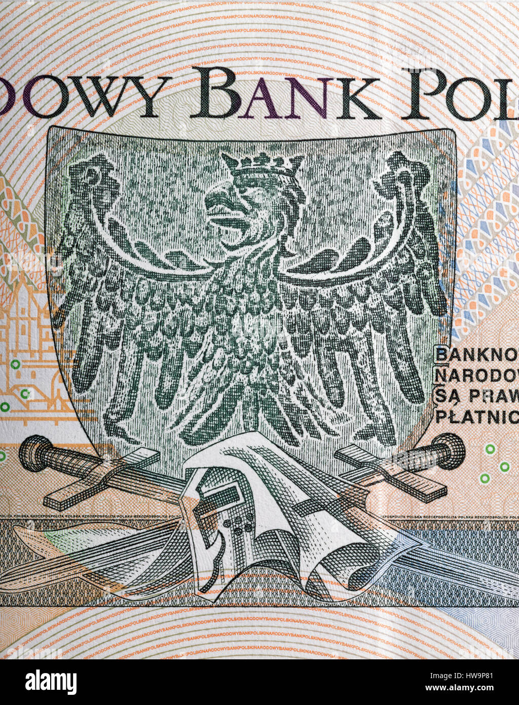 Cuscinetto della protezione di un bianco aquila dall'oggetto contrassegnato per la rimozione definitiva di Wladyslaw II Jagiello, umettare di cavalieri teutonici e Grunwald spade sul retro di uno hundr Foto Stock