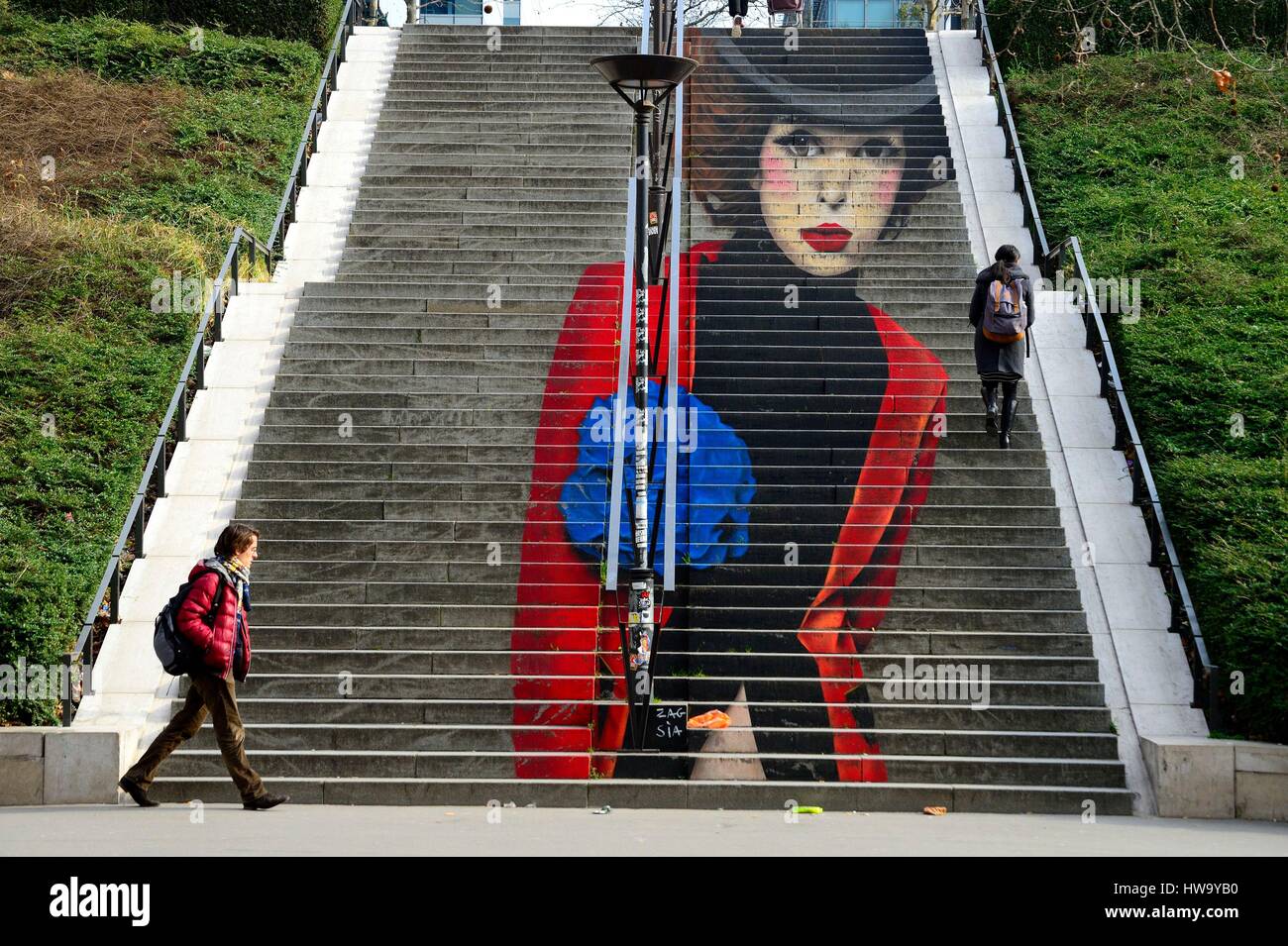 Francia, Parigi, Arte di strada, Zag et Sìa, Affresco Foto Stock