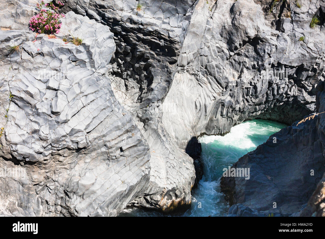 Viaggio in Italia - Le Gole dell'Alcantara (gola del fiume Alcantara) in Sicilia Foto Stock