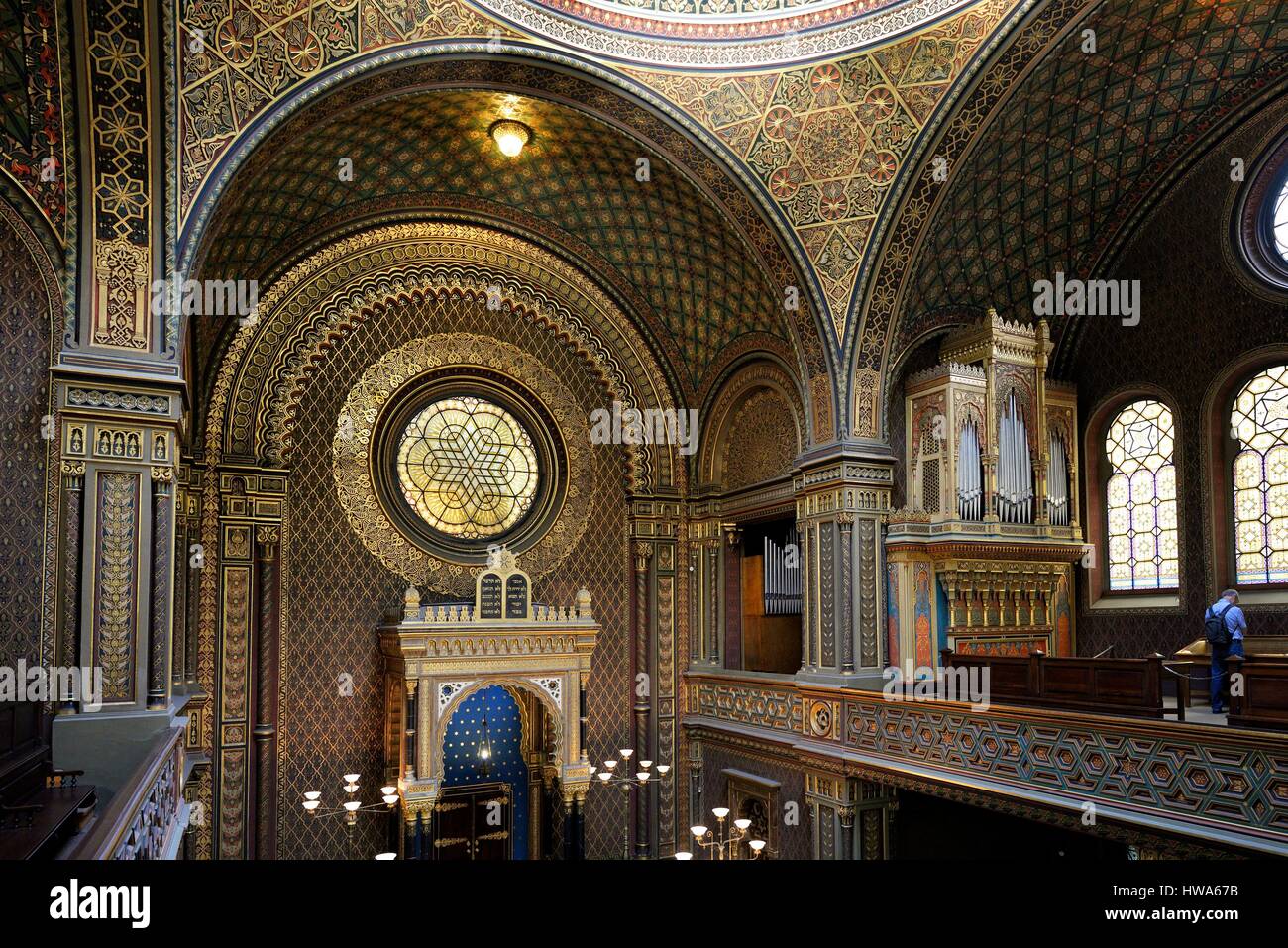 Repubblica Ceca, Praga centro storico sono classificati come patrimonio mondiale dall' UNESCO, il quartiere ebraico (Josefov), interno della Sinagoga Spagnola Foto Stock