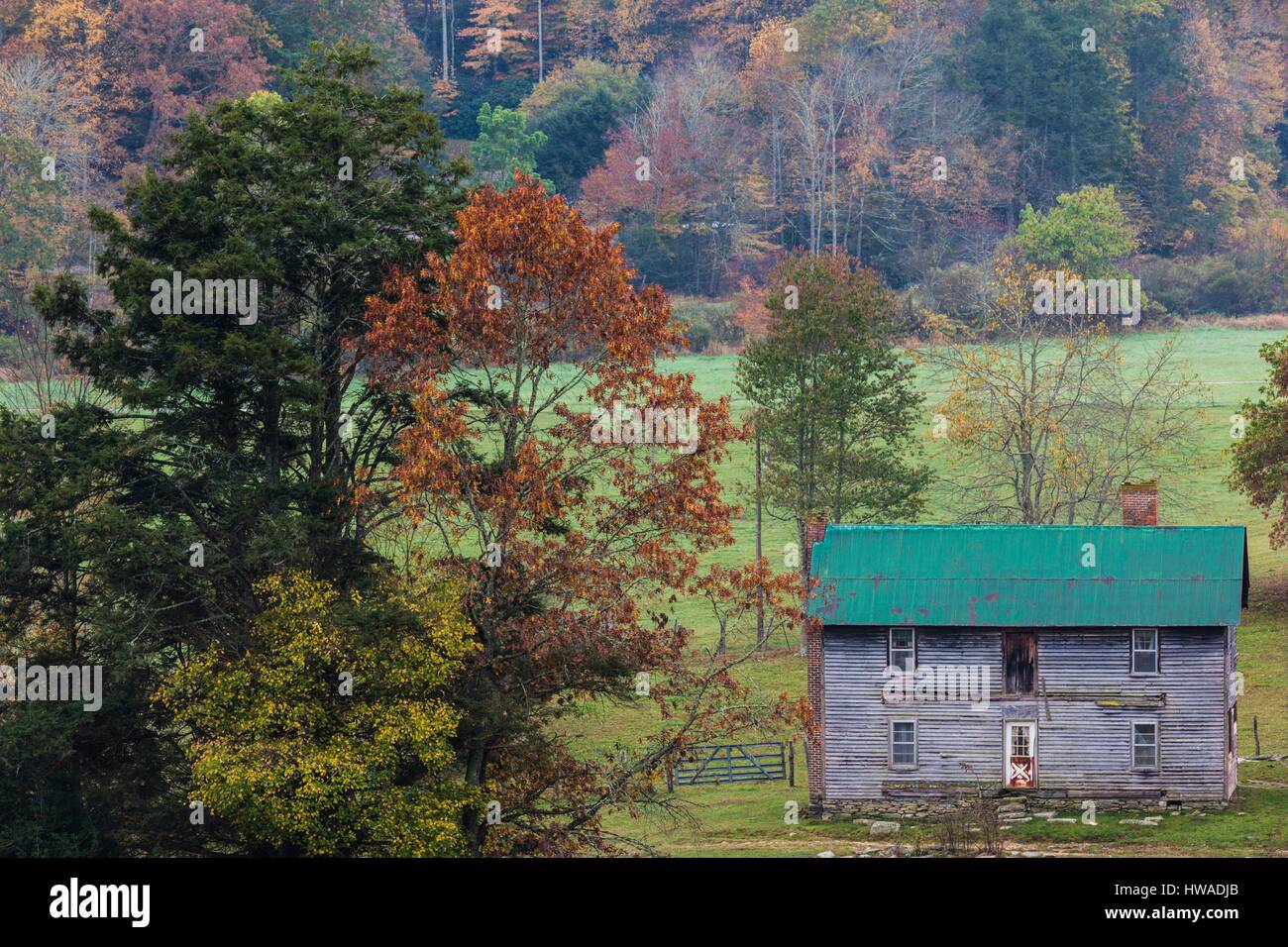 Stati Uniti, Nord Carolina, Valle Crucis, vecchia casa colonica, autunno Foto Stock