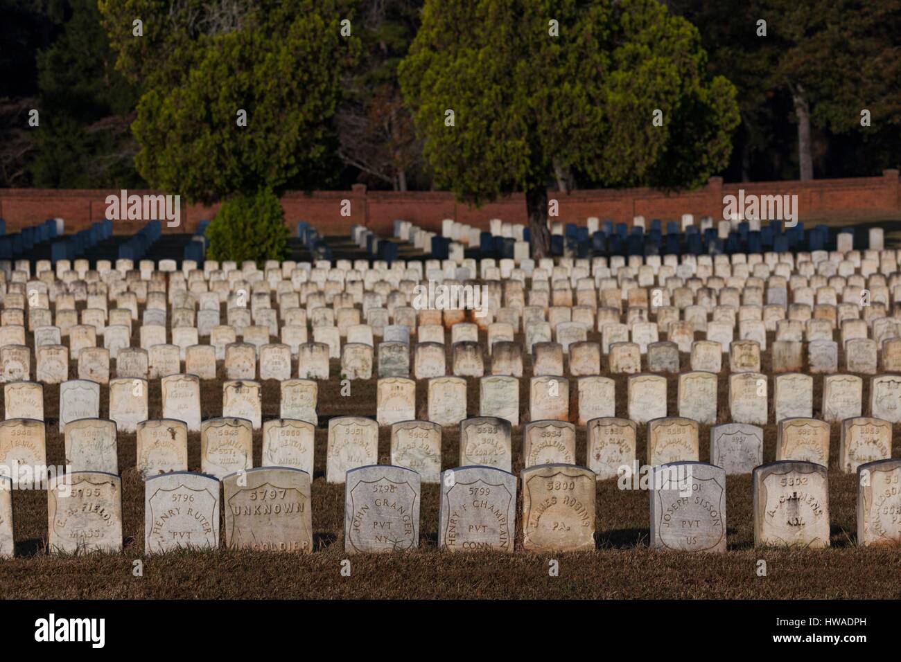 Stati Uniti, Georgia, Andersonville, Andersonville National Historic Site, sito di pugno era della Guerra Civile per prigionieri di guerra camp, cimitero militare Foto Stock