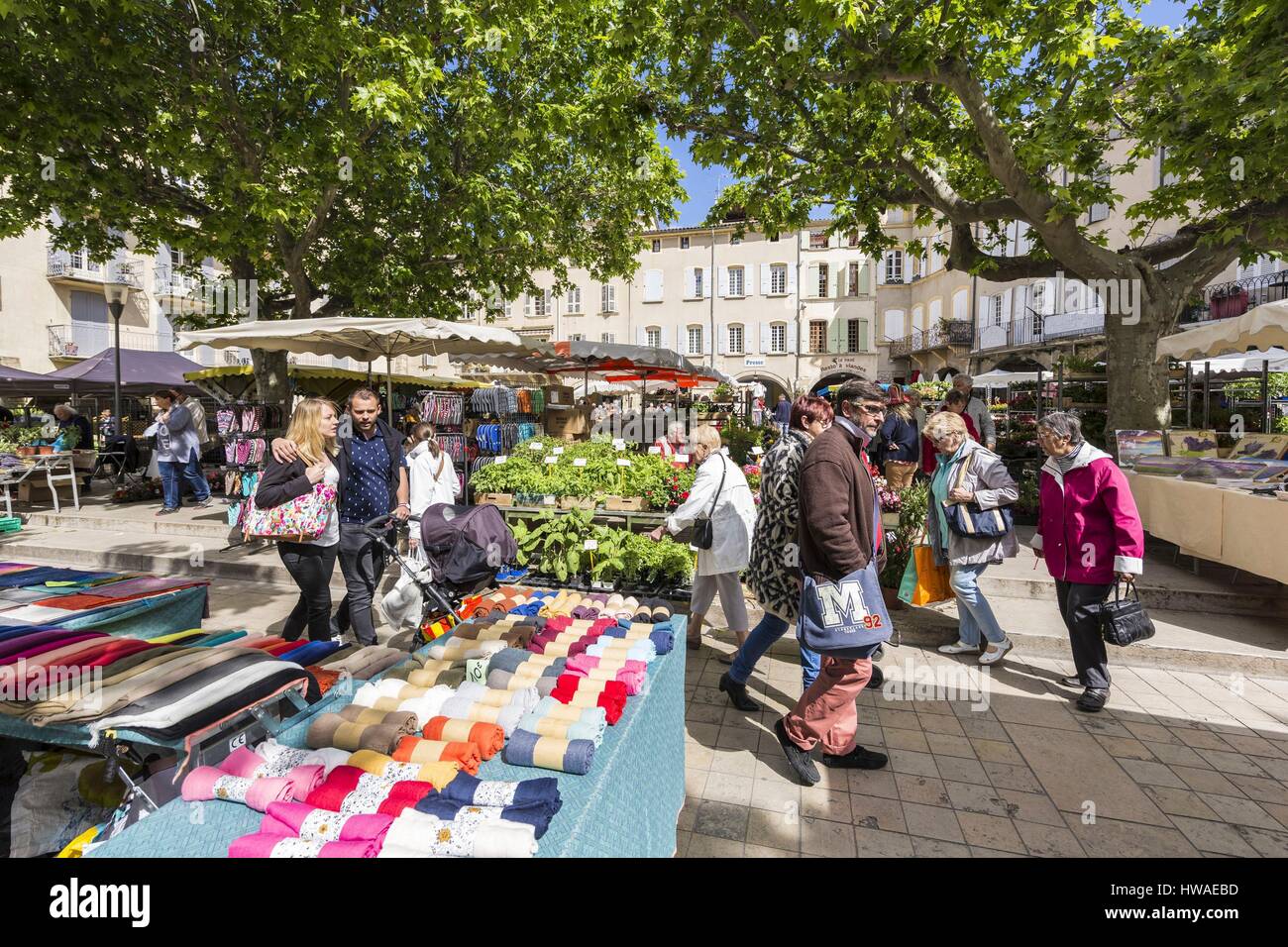 Francia, Drome, Nyons, Drome Provencale, giorno di mercato posto posto docteur Bourdongle Foto Stock