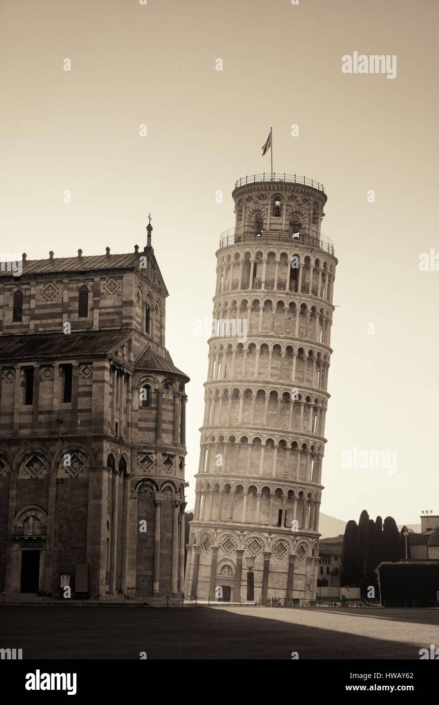 Torre pendente sunrise di Pisa in Italia come in tutto il mondo un punto di riferimento noto. Foto Stock