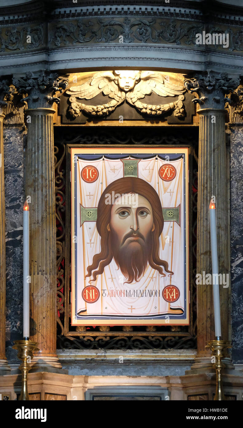 Icona di Cristo chiamato Il Mandylion o immagine di Edessa, Basilica di San Silvestro la prima (di San Silvestro in Capite a Roma, Italia Foto Stock