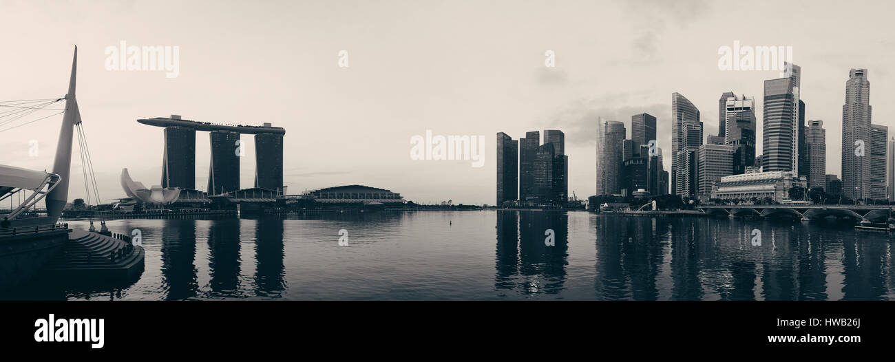 Lo skyline di Singapore con edifici urbani su acqua Foto Stock