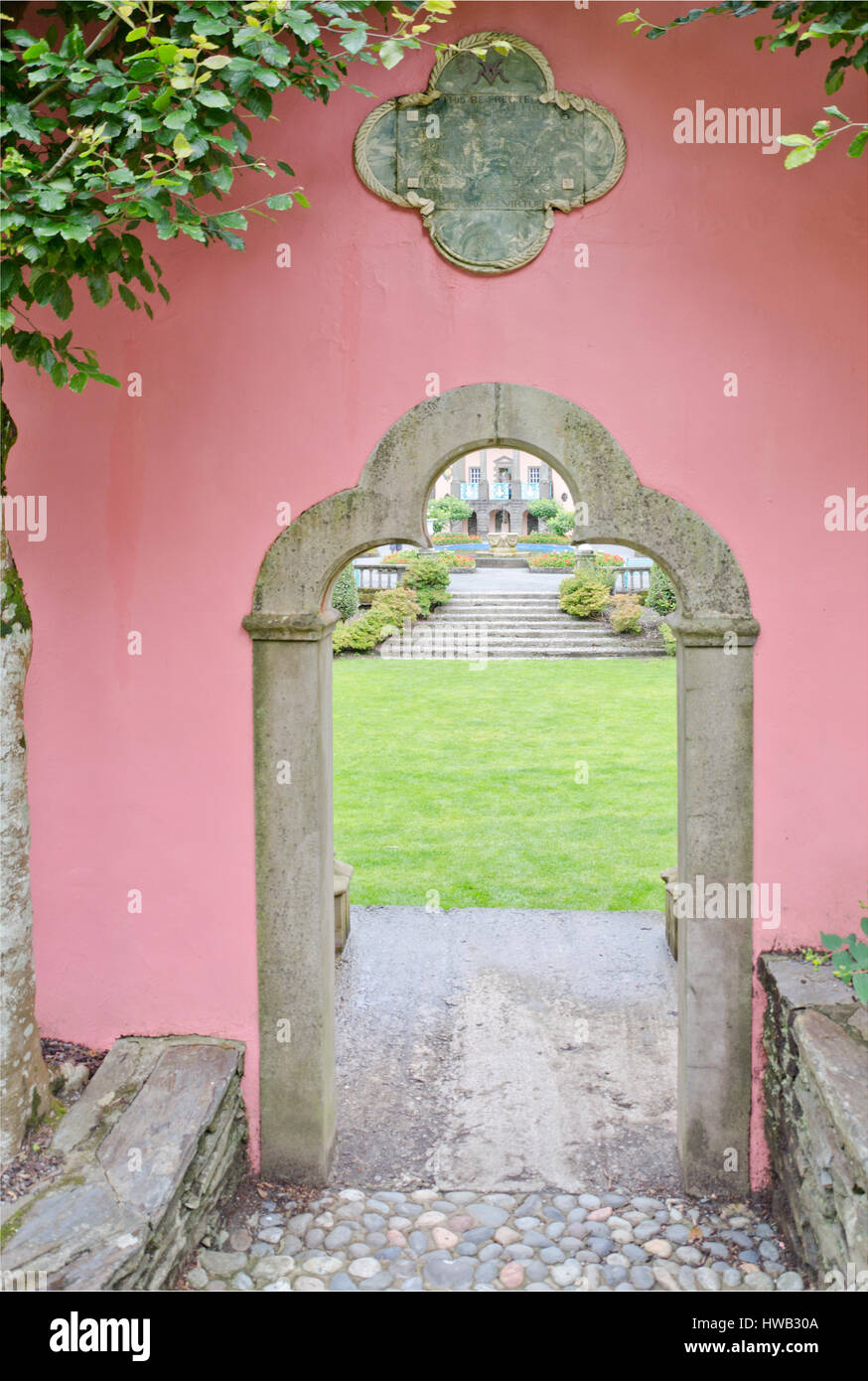 Portmeirion Italianamente village, Gwynedd, Wales, Regno Unito. Foto Stock
