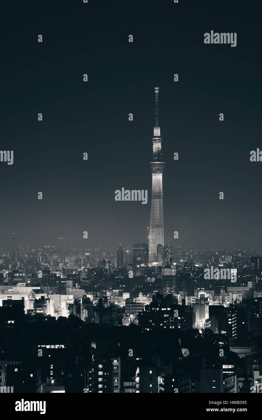 Tokyo Skytree e Urban Skyline Rooftop vista di notte, Giappone. Foto Stock