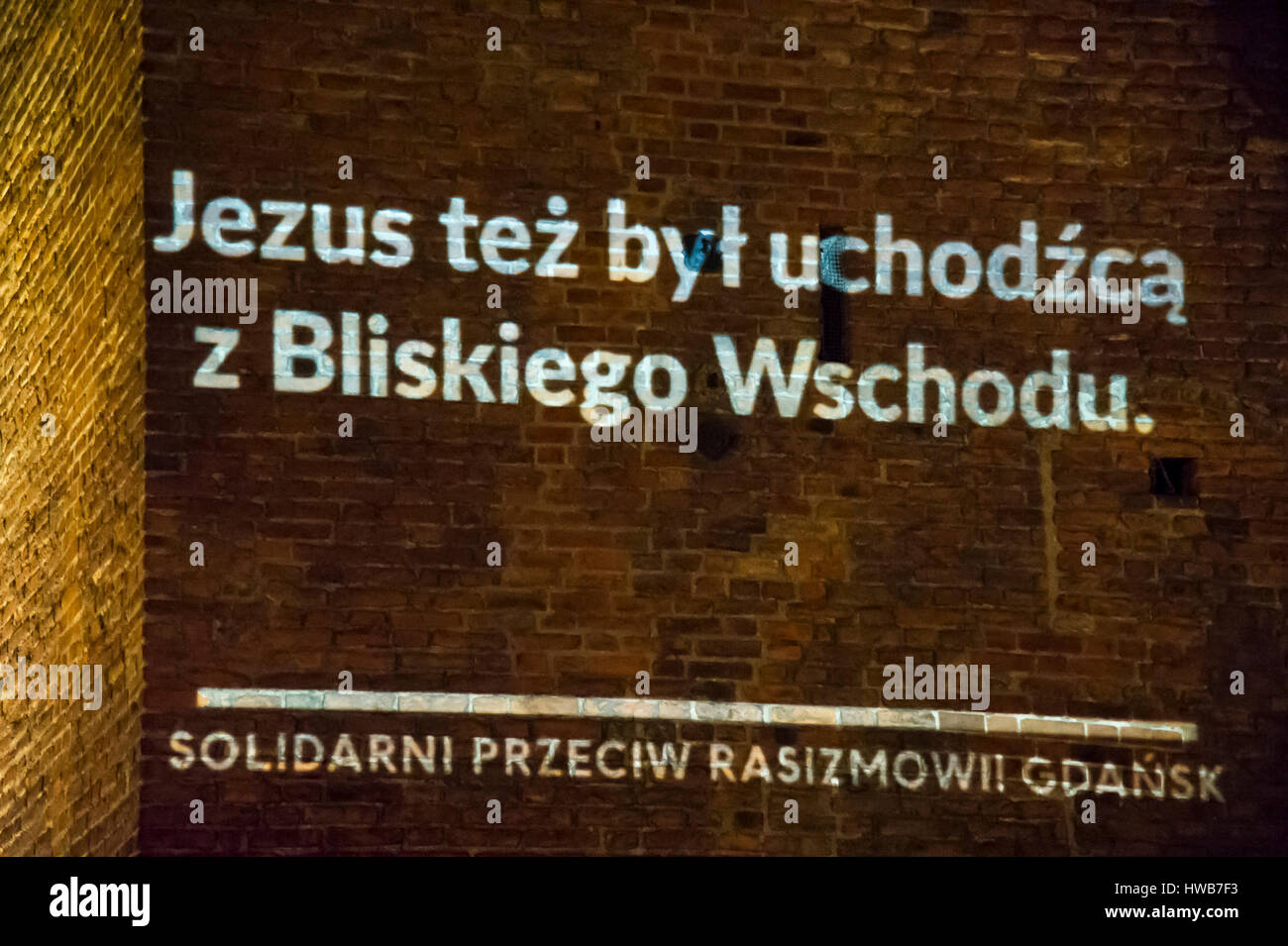 In polacco Gesù fu anche un rifugiato dal Medio Oriente . Anti-razzismo dimostrazione il 18 marzo 2017 in Gdansk , Polonia . Il 21 marzo sarà la Giornata Internazionale per l Eliminazione della Discriminazione Razziale © Wojciech Strozyk / Alamy Live News Foto Stock