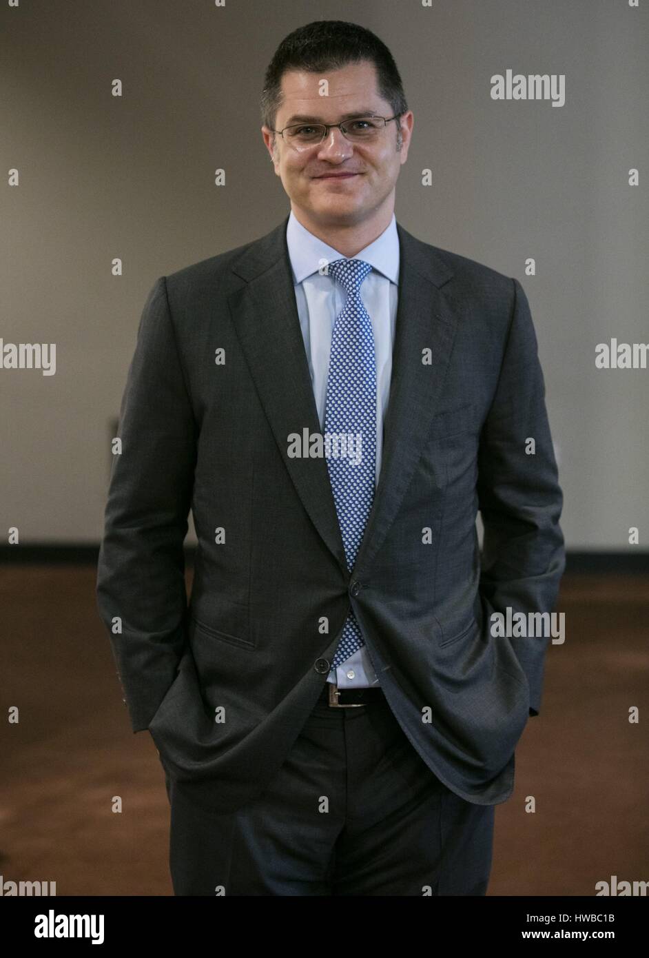 Nazioni Unite, New York, Stati Uniti d'America, 28 Luglio 2016 - Vuk Jeremic, ex ministro degli Affari esteri della Repubblica di Serbia e l ex Presidente dell Assemblea Generale delle Nazioni Unite, parla con i giornalisti per quanto riguarda la sua candidatura per il Segretario Generale dell ONU Posizione di oggi presso la sede delle Nazioni Unite a New York. Foto: Luiz Rampelotto/EuropaNewswire | Utilizzo di tutto il mondo Foto Stock