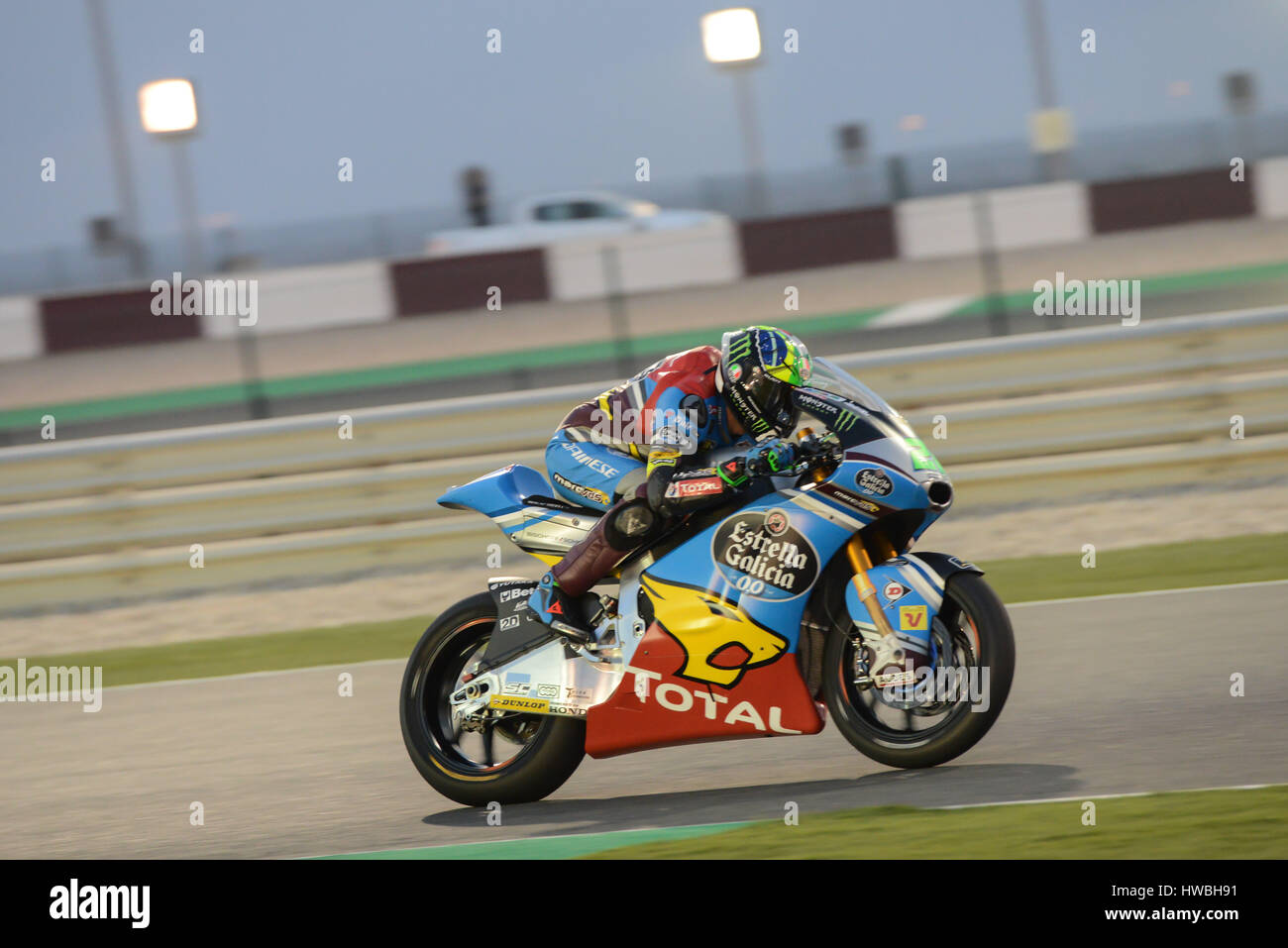 Circuito di Losail, in Qatar. Xix Mar, 2017. Franco Morbidelli che corre KALEX durante la notte finale del Qatar Moto 2 in prova sul Circuito Internazionale di Losail. Credito: Gina Layva/Alamy Live News Foto Stock