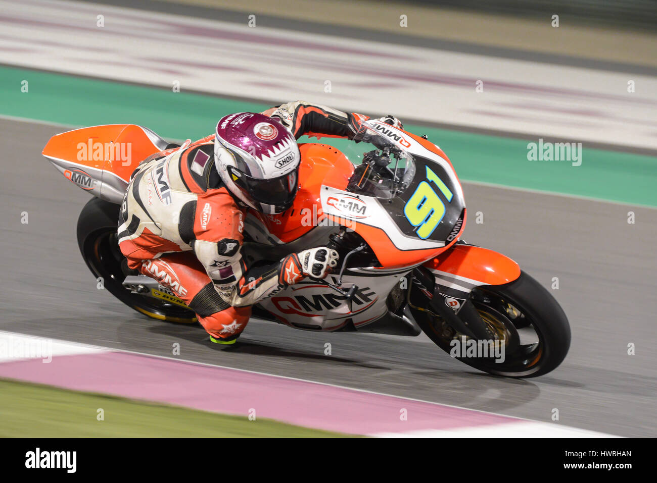 Circuito di Losail, in Qatar. Xix Mar, 2017. Saeed Al Sulati che corre ACCELERARE PER QMMF RACING TEAM durante la notte finale del Qatar Moto 2 in prova sul Circuito Internazionale di Losail. Credito: Gina Layva/Alamy Live News Foto Stock