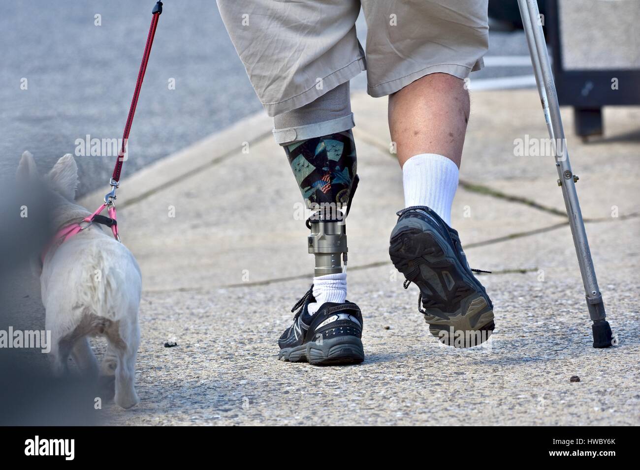 Vecchia guerra vet con gamba protesico Foto Stock