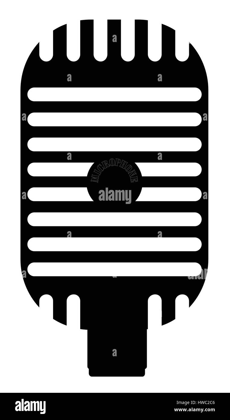 Un microfono classico silhouette isolato su uno sfondo bianco Illustrazione Vettoriale