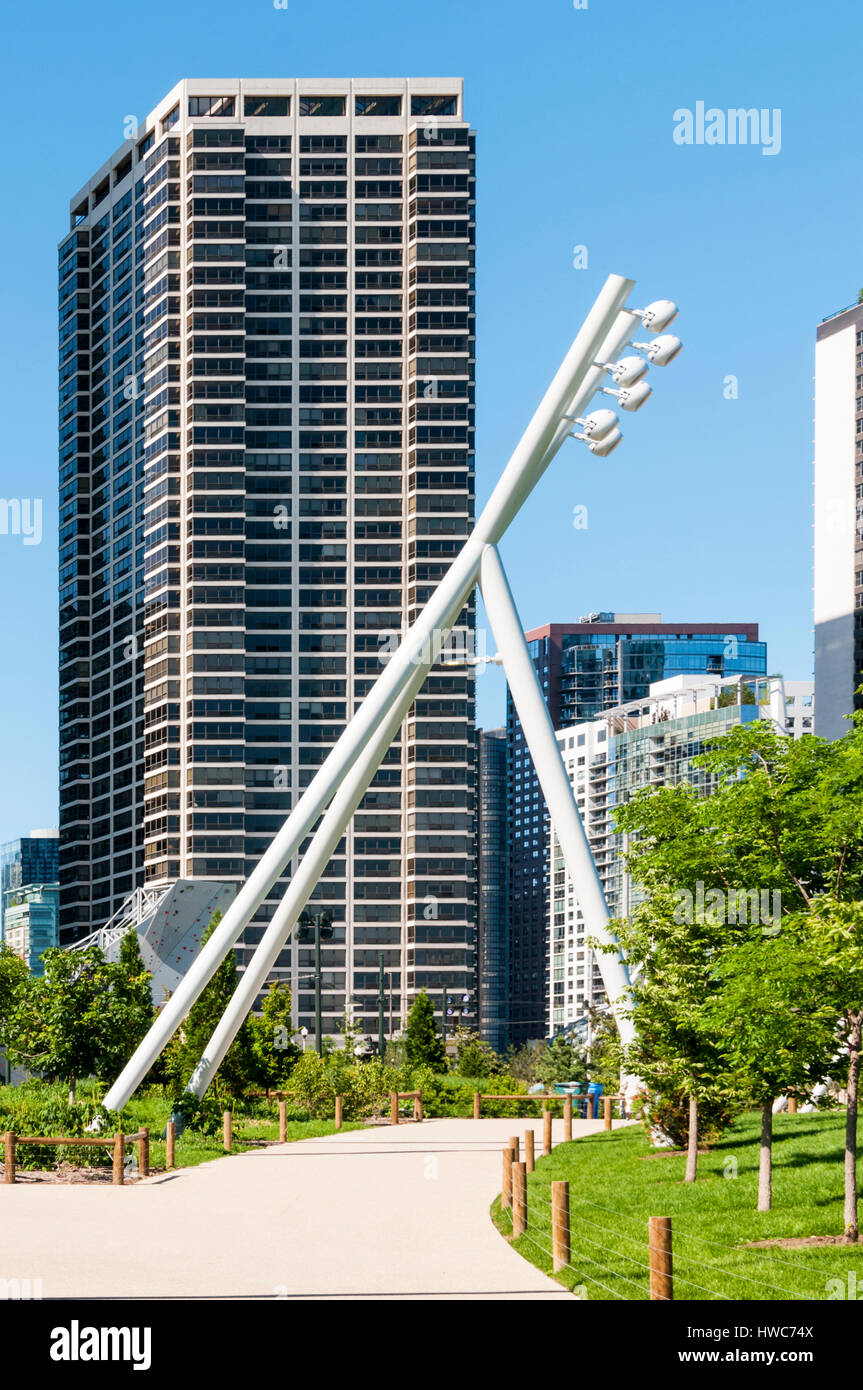 Il Palazzo di Buckingham a 360 East Randolph Street, da Grant Park di Chicago. Foto Stock