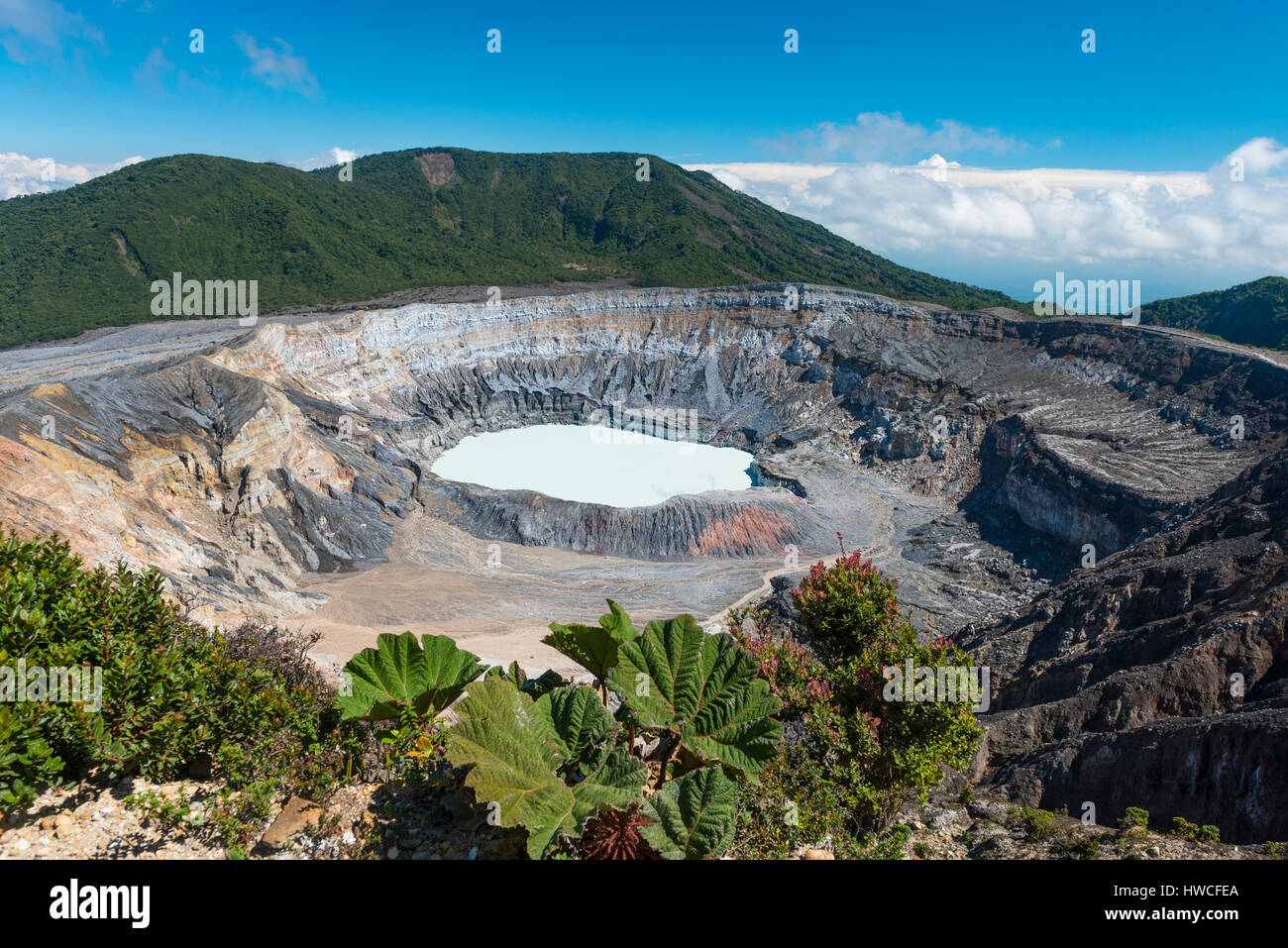 Caldera con il cratere del lago, Vulcano Poas, nel Parco Nazionale del Vulcano Poas, Costa Rica Foto Stock