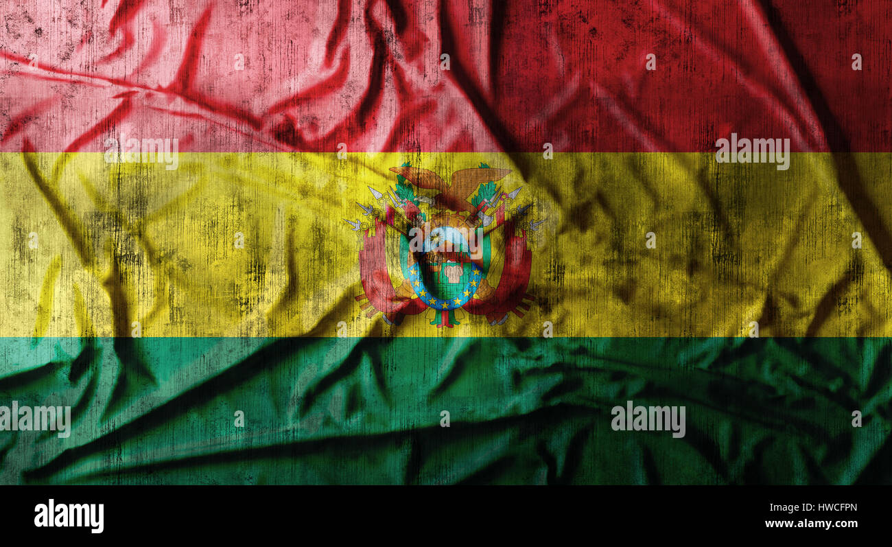 Grunge accartocciata bandiera boliviana. Il rendering 3D Foto Stock