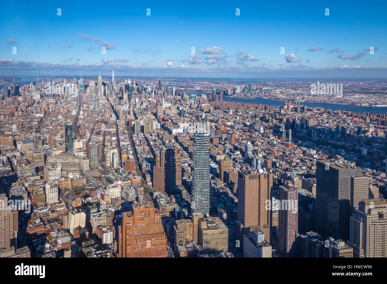 Skyline vista aerea di Manhattan con grattacieli - New York, Stati Uniti d'America Foto Stock