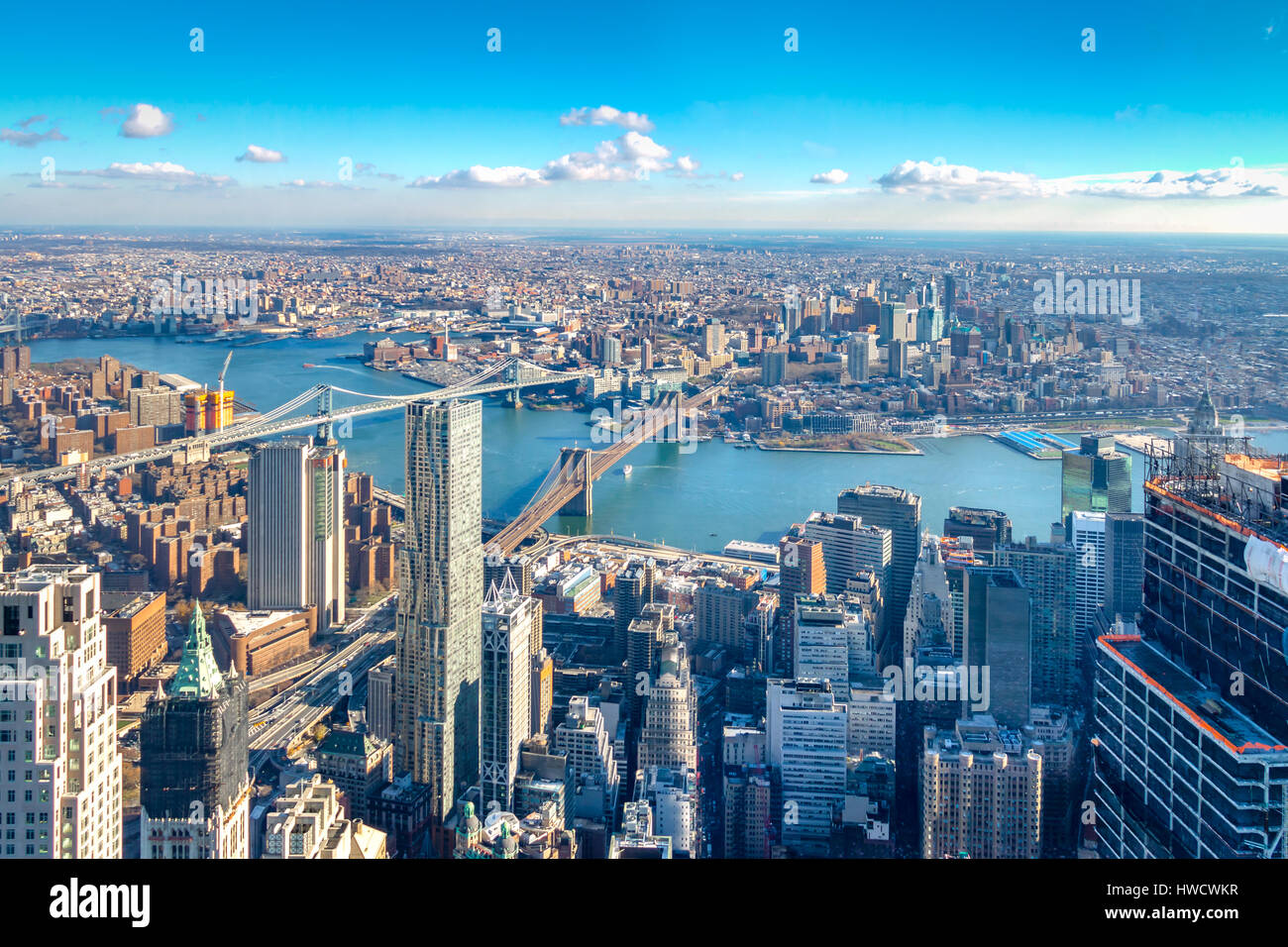 Vista aerea del Ponte di Brooklyn e Manhattan Bridge - New York, Stati Uniti d'America Foto Stock