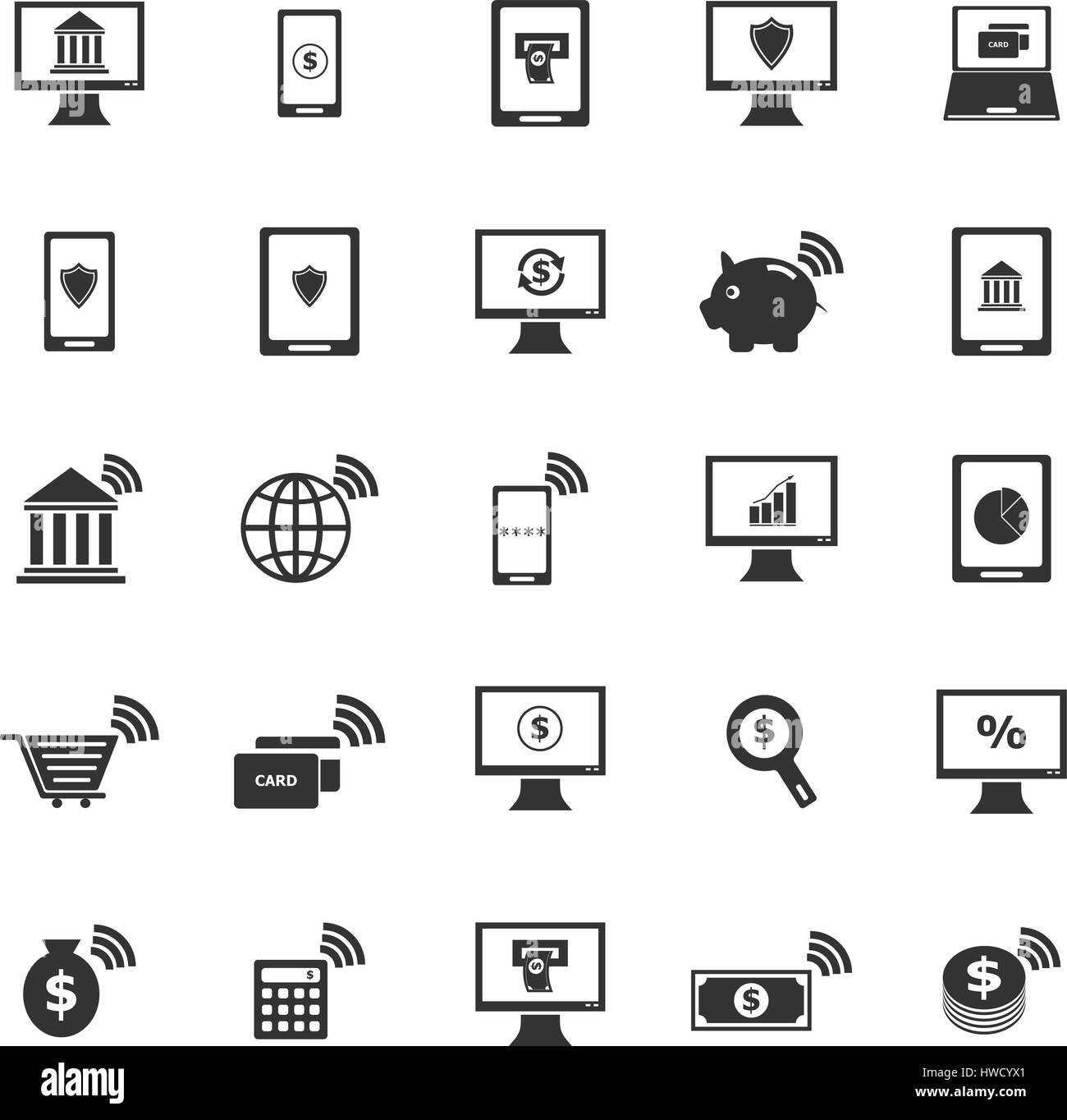 Online banking icone su sfondo bianco, vettore di stock Illustrazione Vettoriale