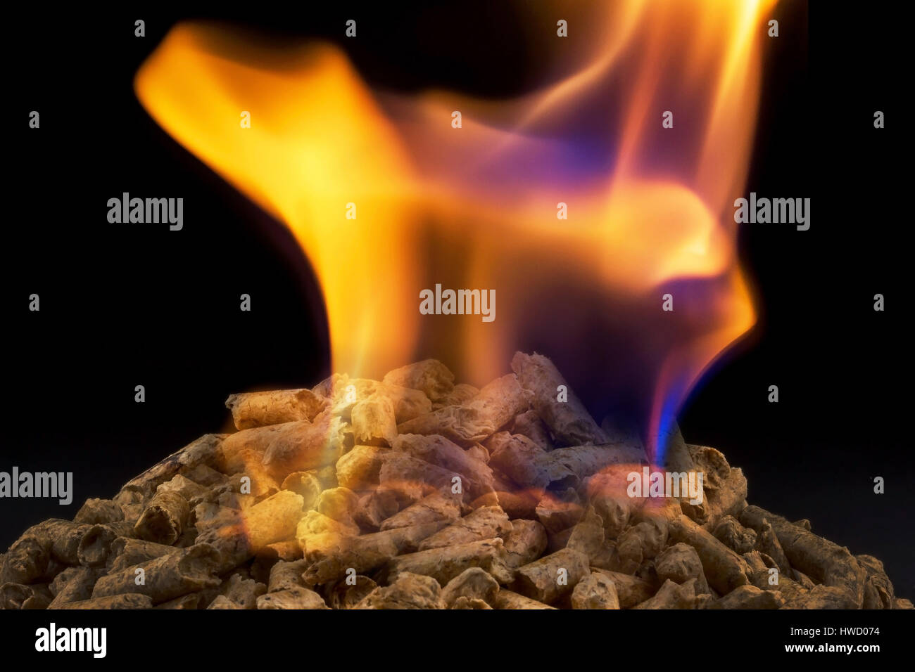 La combustione di pellet, Brennende agglomerati in forma di pellets Foto Stock