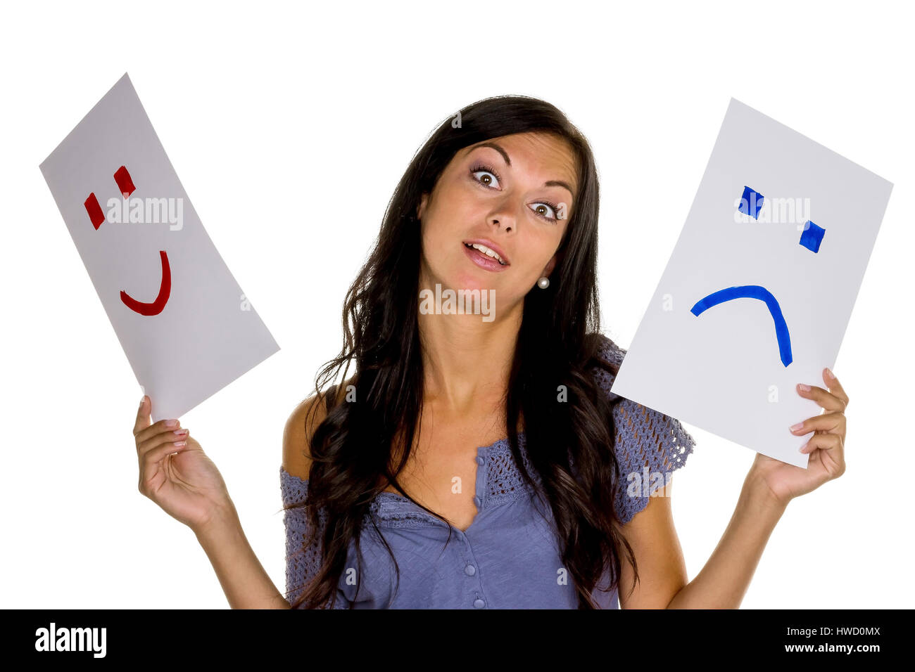 Una donna non può decidere se lei dovrebbe piangere o ridere, Eine Frau kann sich nicht entscheiden ob sie weinen oder lachen soll Foto Stock