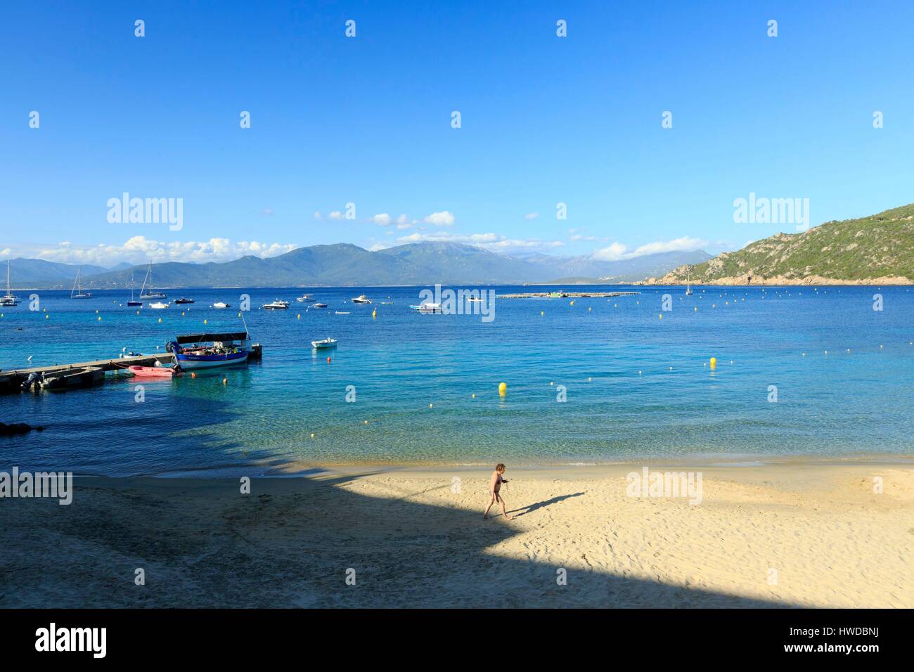 Francia, Corse du Sud, Golfo del Valinco, Belvedere Campomoro, Campomoro, spiaggia Foto Stock