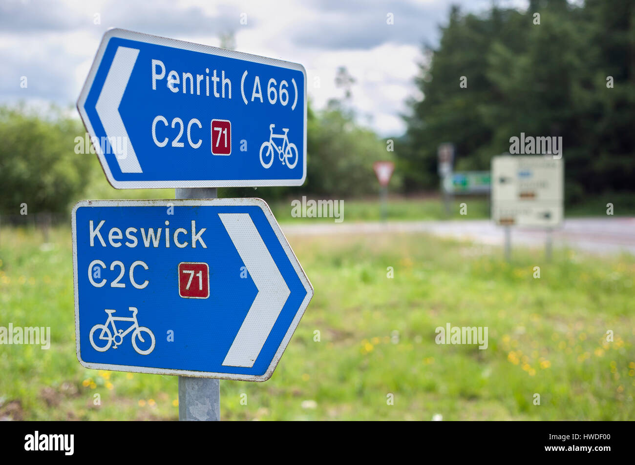 Cartello su C2C Route 71 del Regno Unito in ciclo nazionale di rete da Whitehaven di Tynemouth Foto Stock
