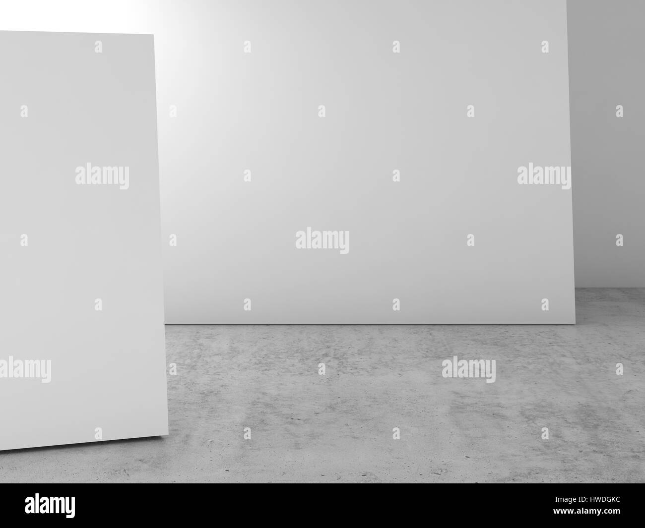 Abstract empty interni bianchi, pareti in bianco l'installazione sul pavimento di cemento, architettura contemporanea design. 3d'illustrazione, vista frontale Foto Stock