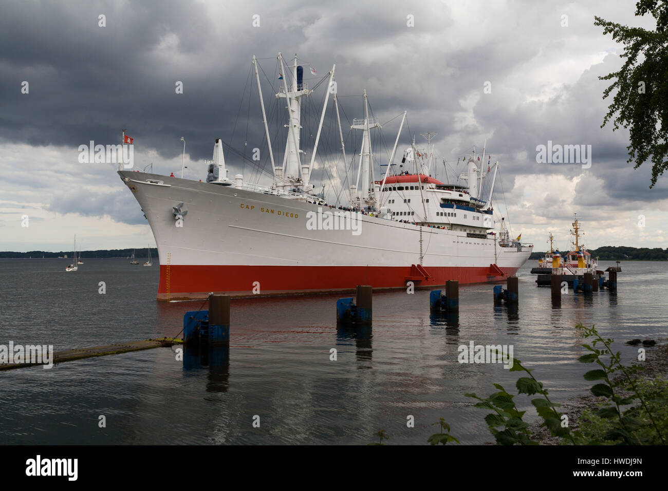 Kiel, Germania, Cap San Diego nave museo in parte anteriore del blocco di Kiel-Holtenau Foto Stock