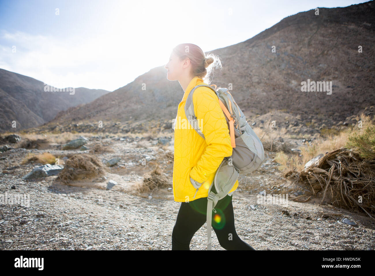 Trekker passeggiate nel Parco Nazionale della Valle della Morte, California, US Foto Stock