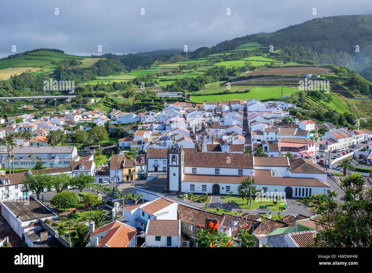 Il Portogallo, arcipelago delle Azzorre, isola Sao Miguel, l'Agua de Pau, Nossa Senhora dos Anjos chiesa Foto Stock