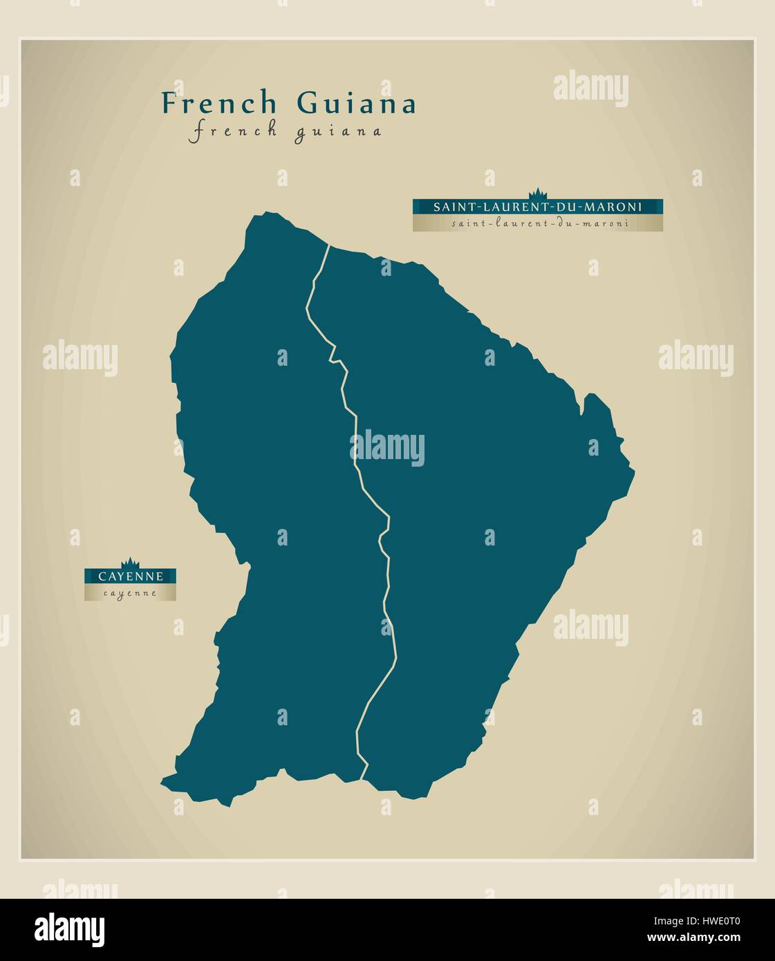 Mappa moderno - Guiana francese con regioni dettagliata GF Illustrazione Vettoriale