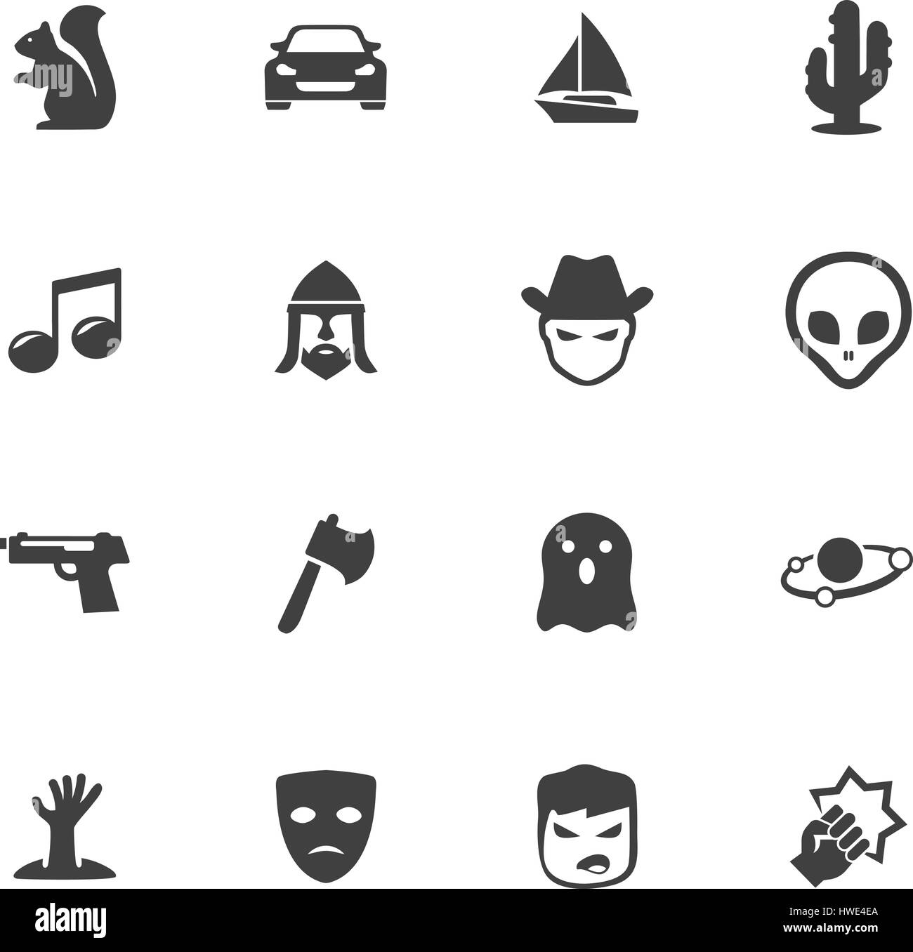 Set di generi di film icone nere isolato su bianco. Illustrazione Vettoriale Illustrazione Vettoriale