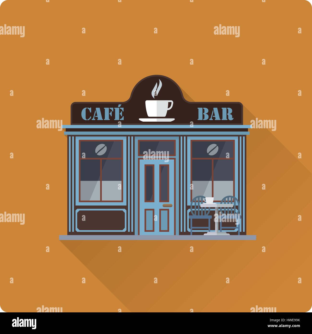 Design piatto lungo ombra cafe e bar edificio illustrazione vettoriale Illustrazione Vettoriale