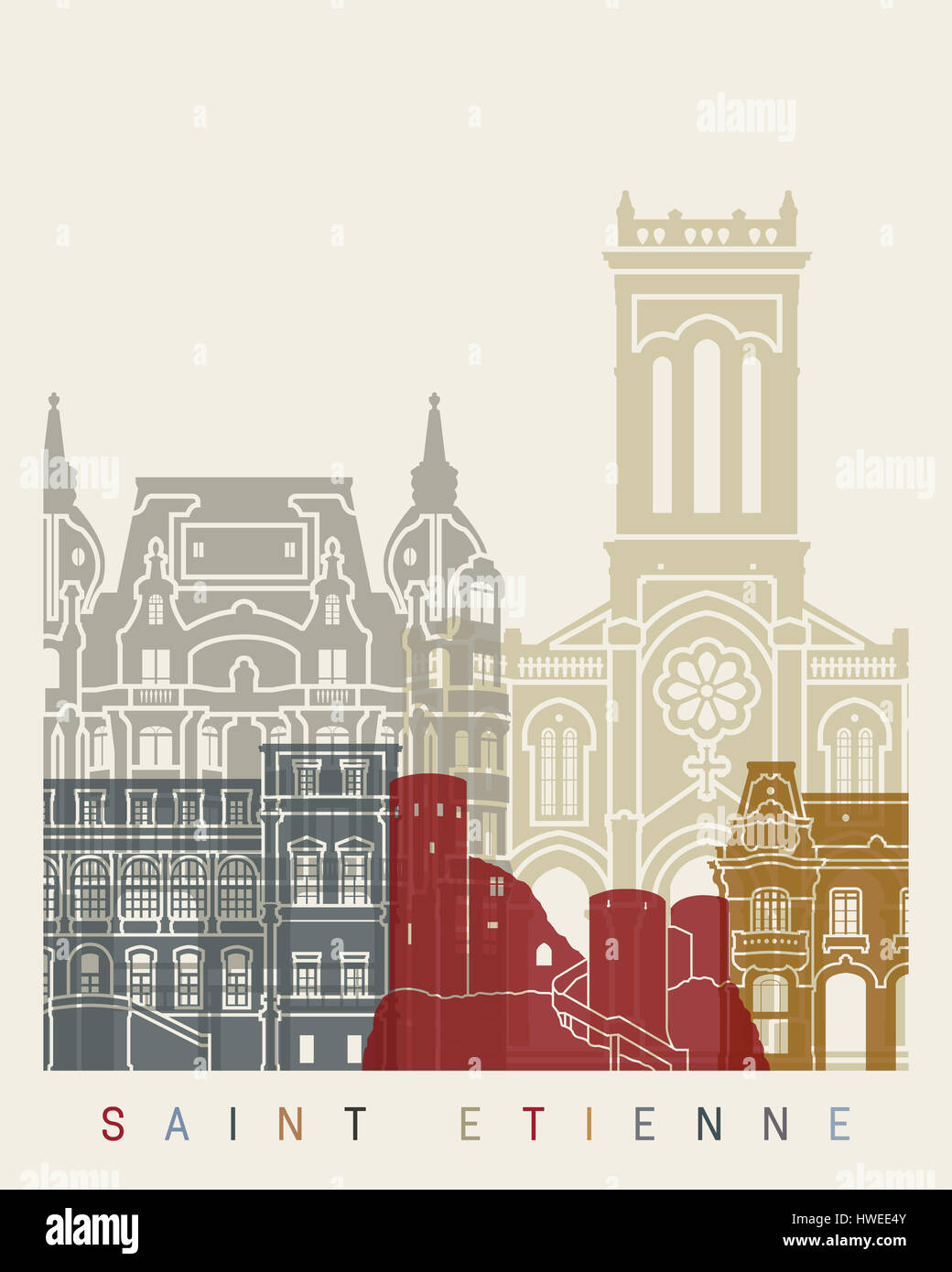 Saint Etienne skyline poster in formato vettoriale modificabile file Foto Stock