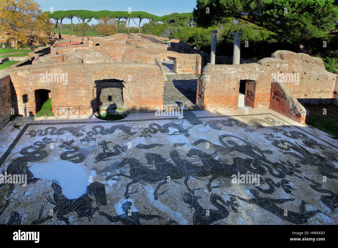 Italia Lazio Ostia Antica - mosaici delle Terme di Nettuno Foto Stock