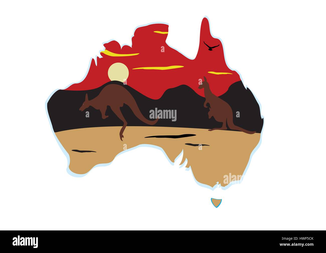 Australia mappa e due canguri hopping Illustrazione Vettoriale