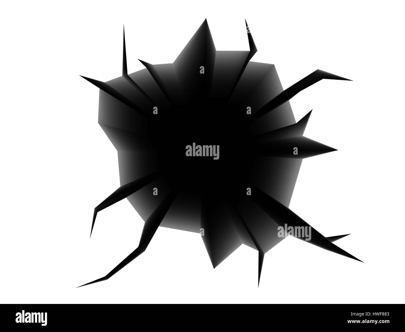 Abstract 3d illustrazione di nero foro fessurato in bianco Foto Stock