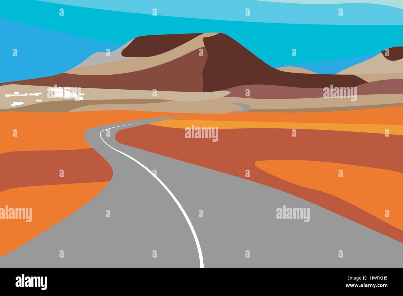Illustrazione vettoriale della strada e naturale paesaggio vulcanico Illustrazione Vettoriale