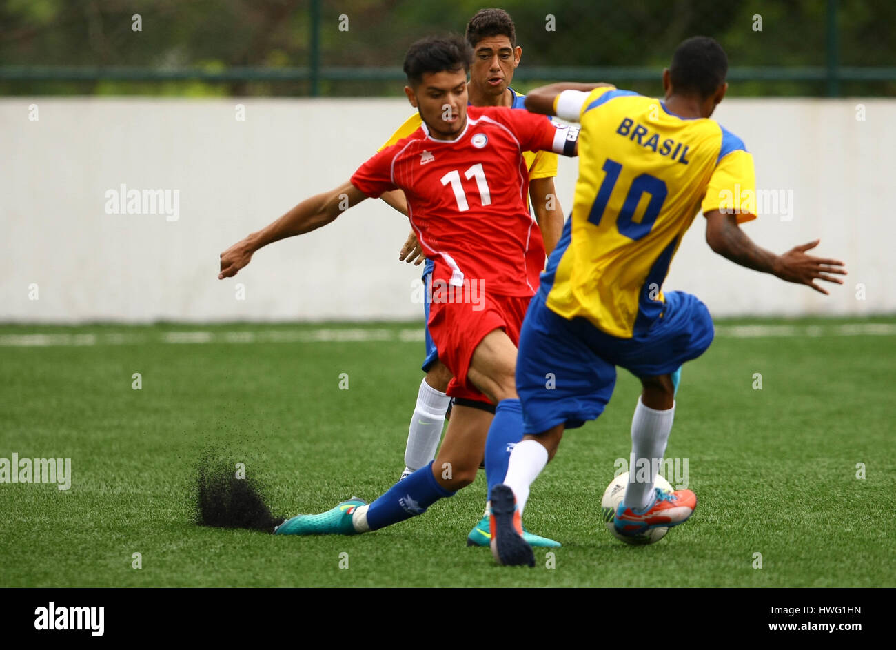 SÃO PAULO, SP - 21.03.2017: JOGOS PANAMERICANOS PARALÍMPICOS SP 2017 - Partita di calcio 7 tra il Brasile vs Cile durante i Giochi Panamericani detenute nel 2017 Paralimpiadi SP Paralimpici di Training Center a São Paulo, SP. (Foto: Aloisio Mauricio/Fotoarena) Foto Stock