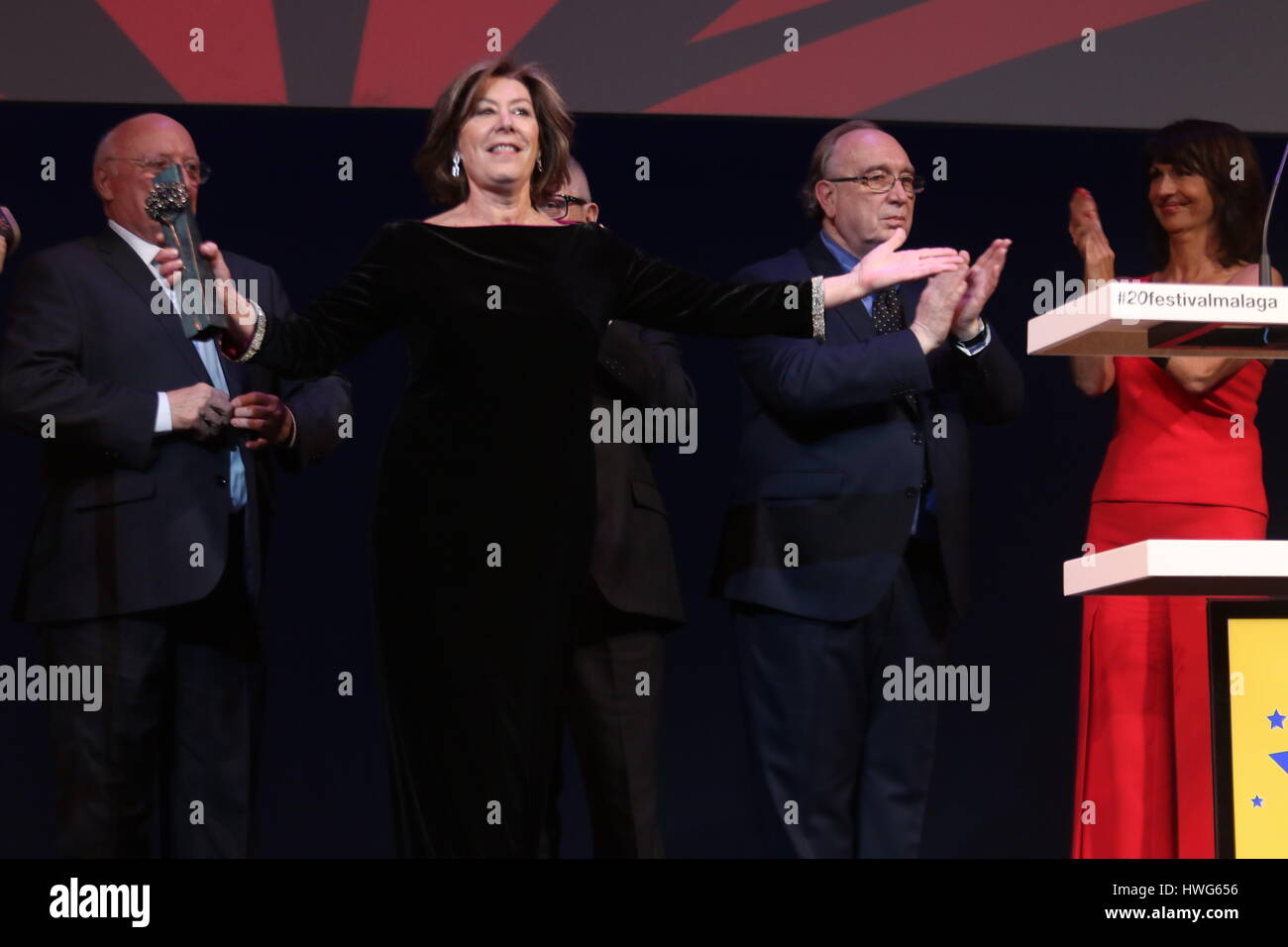 Marzo 21, 2017 - Musa di José Luis Garci e del cinema della transizione, l'attrice Fiorella Faltoyano ricevuto questa sera, nel Teatro Cervantes La Biznaga città del paradiso del Festival di Malaga, un riconoscimento onorario per la sua traiettoria di che segna 50 anni nel XX edizione del Spagnolo di Malaga Film Festival credito: credito: /ZUMA filo/Alamy Live News Foto Stock