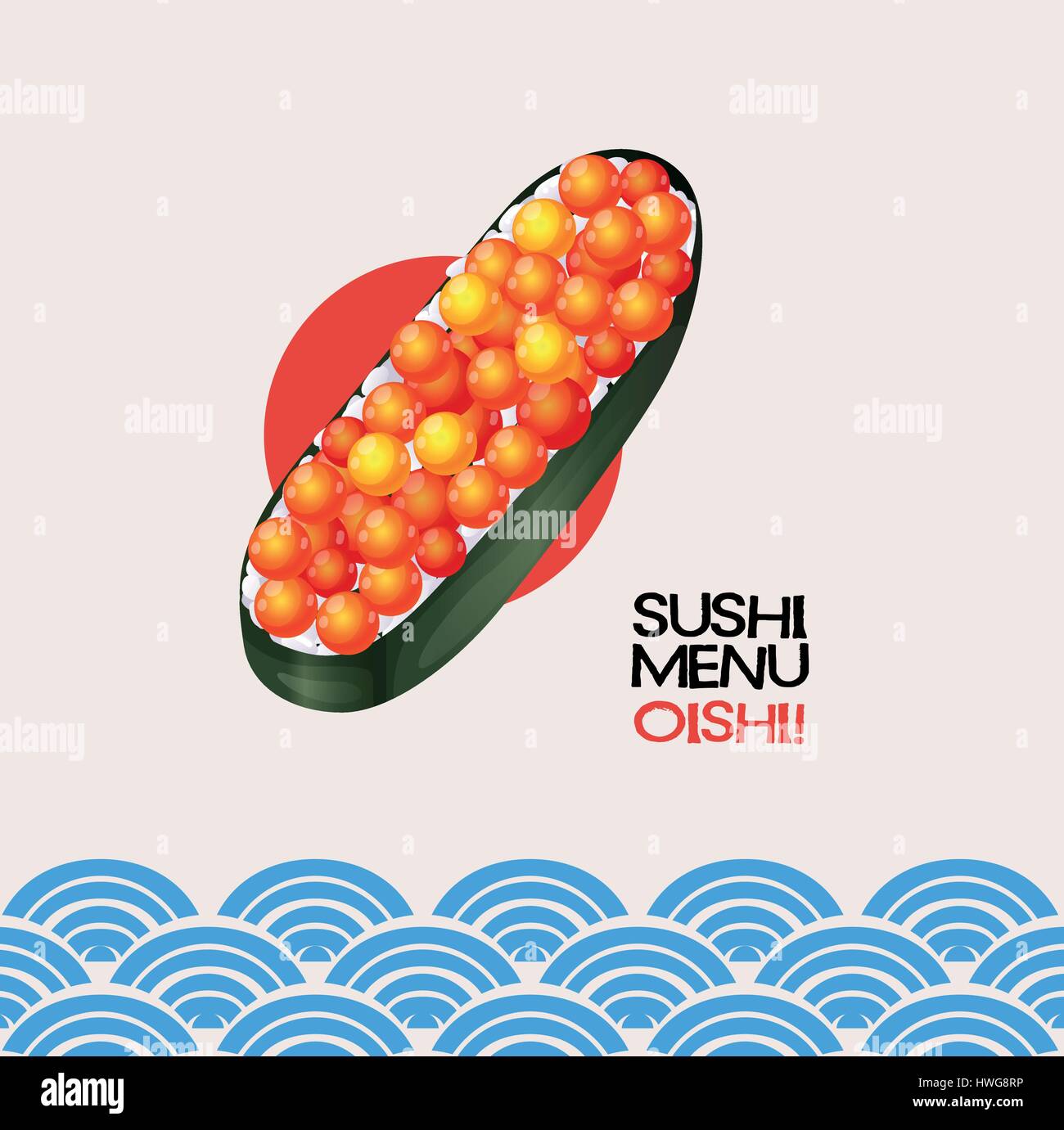 Il Sushi con uova di pesce sul giapponese illustrazione dello sfondo Illustrazione Vettoriale