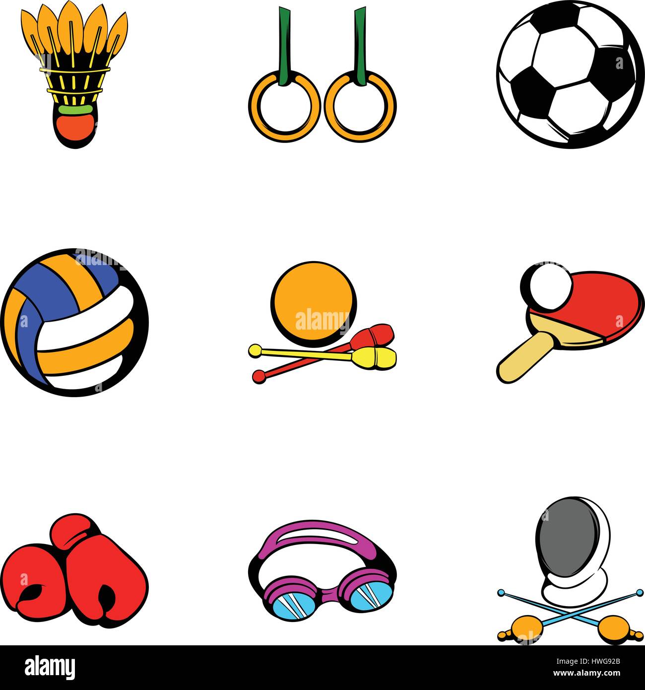 Gioco di sport set di icone, stile cartoon Illustrazione Vettoriale