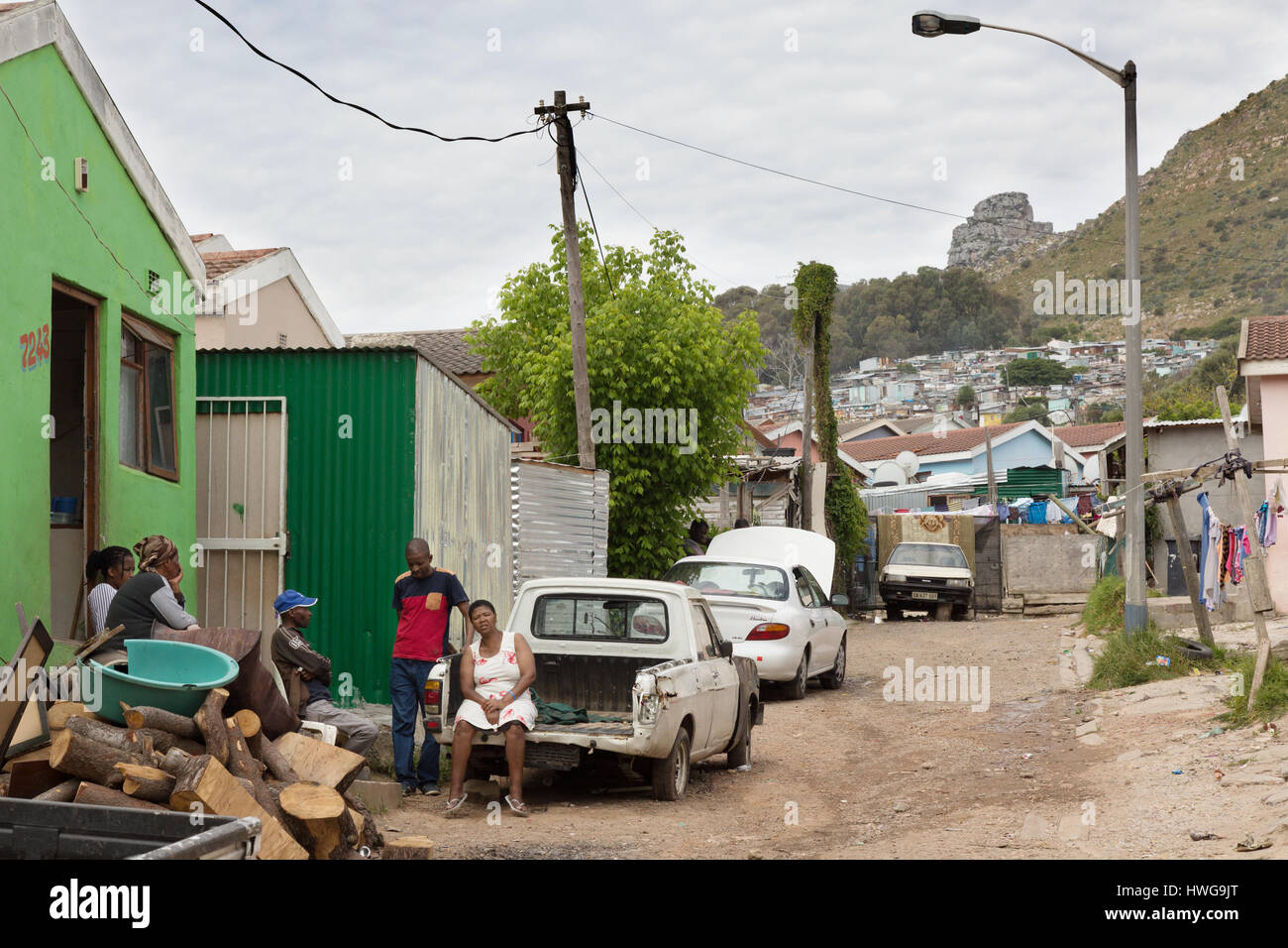 Sud Africa bidonville o township; Imizamo Yethu township, Cape Town, Sud Africa Foto Stock