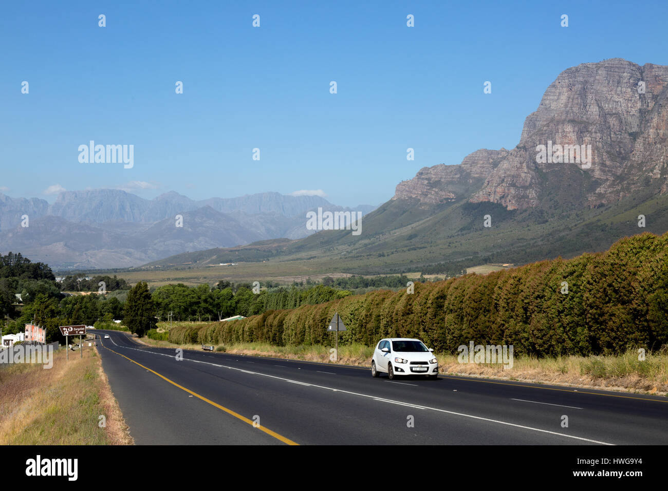 Sud Africa la guida la strada tra Stellenbosch e Franschhoek, Western Cape, Sud Africa Foto Stock