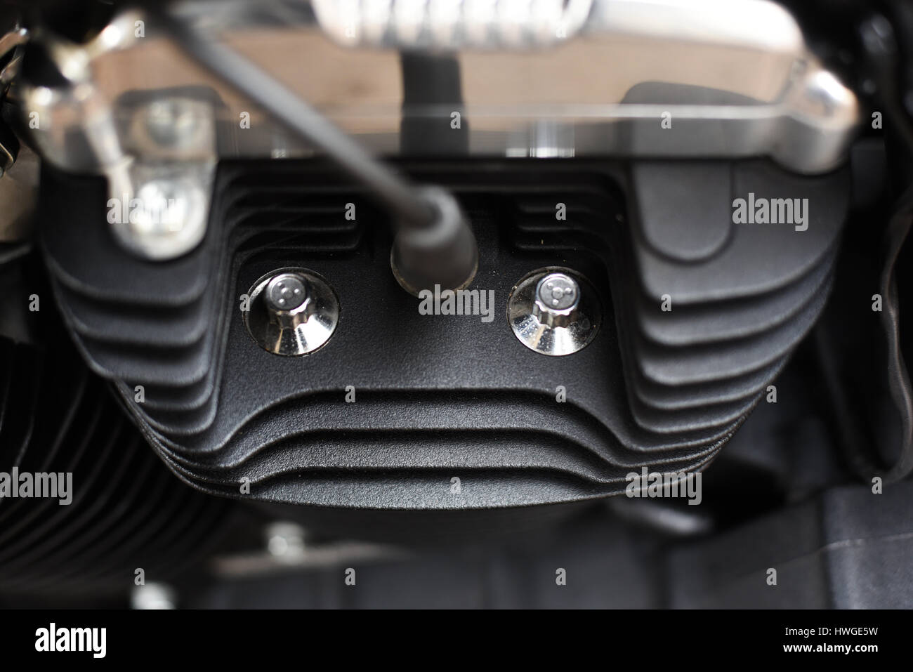 Motore in moto raffreddamento ali di ferro dettaglio motore esterno parte close up Foto Stock